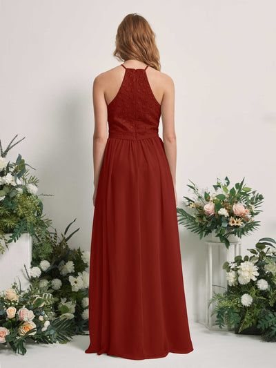 Carlyna Denise A-Line Rust Embroidered Bridesmaid Dress Maxi Sleeveless Round Neck Dress Back View #color_rust