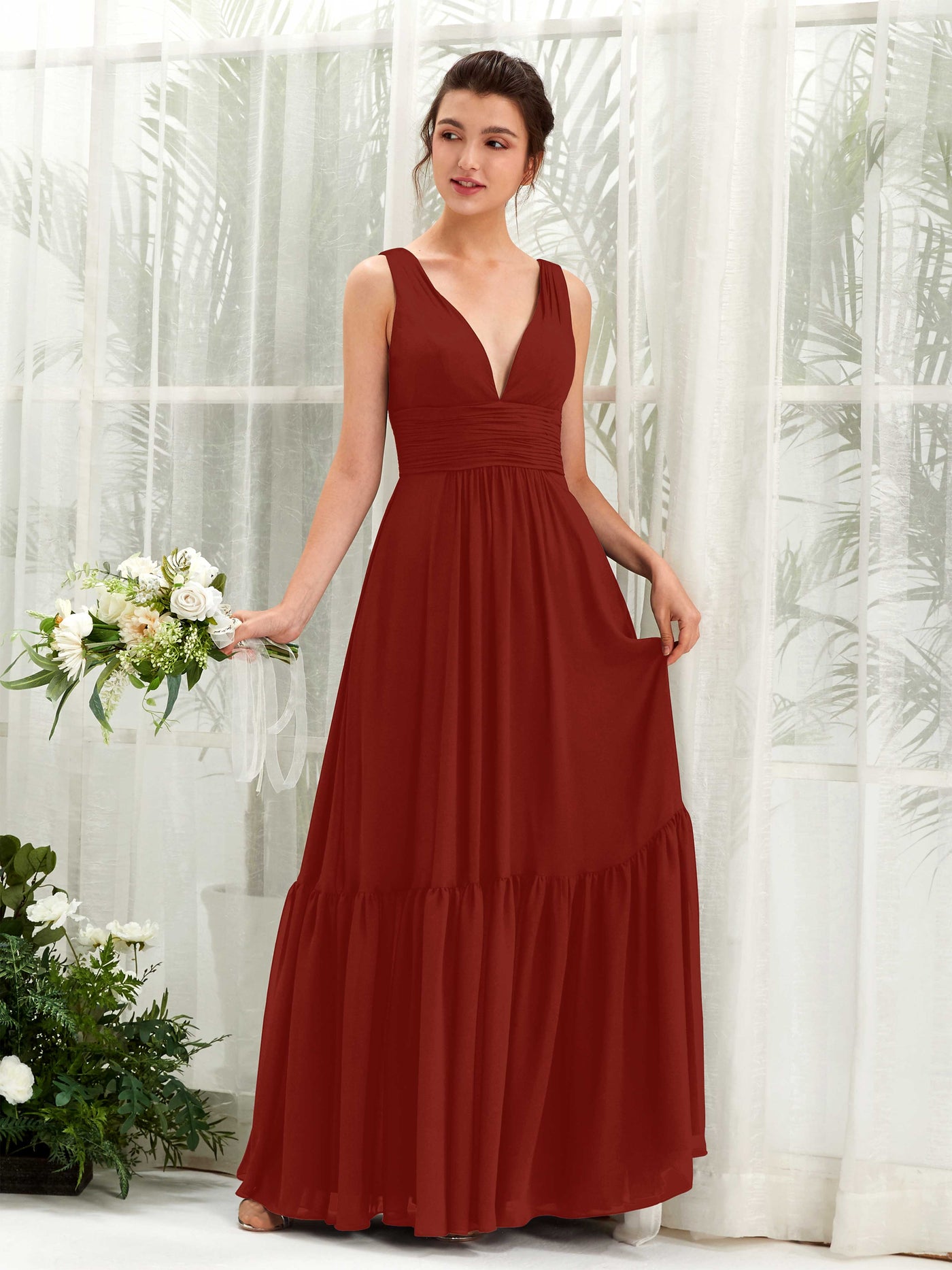 A-line Maternity Straps Sleeveless Chiffon Bridesmaid Dress - Rust (80223719)#color_rust