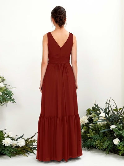 Carlyna Alissa A-Line Rust Bridesmaid Dress Maxi Sleeveless V-Neck Dress Back View #color_rust