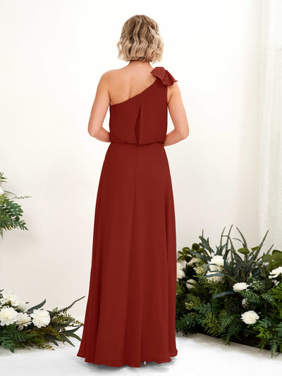 Carlyna Laurel A-Line Rust Bridesmaid Dress Maxi Sleeveless One Shoulder Dress #color_rust
