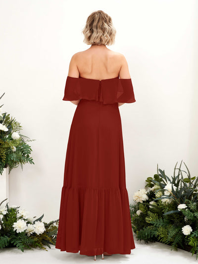 Carlyna Joie A-Line Rust Bridesmaid Dress Maxi Sleeveless Off the Shoulder Dress #color_rust