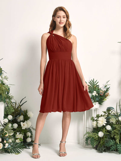 Carlyna Echo A-Line Rust Bridesmaid Dress Knee-Length Sleeveless One Shoulder Dress Front View #color_rust