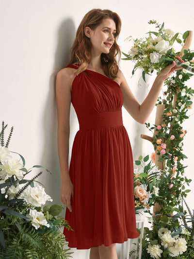 Carlyna Echo A-Line Rust Bridesmaid Dress Knee-Length Sleeveless One Shoulder Dress Side View 2 #color_rust