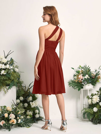 Carlyna Echo A-Line Rust Bridesmaid Dress Knee-Length Sleeveless One Shoulder Dress Back View #color_rust