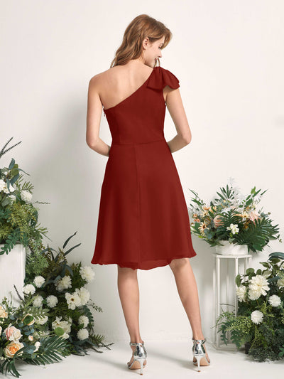 Carlyna Brenda A-Line Rust Bridesmaid Dress Knee-Length Sleeveless One Shoulder Dress Back View #color_rust