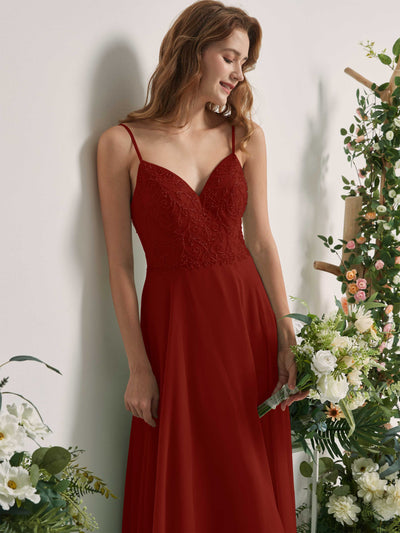 Carlyna Gail A-Line Rust Beaded Bridesmaid Dress Maxi Sleeveless V-Neck Dress Side View 3 #color_rust