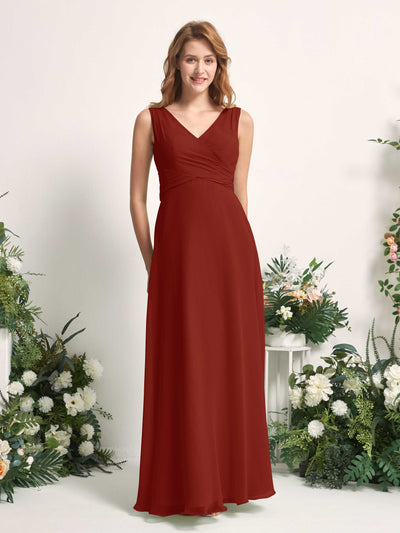 Carlyna June A-Line Rust Bridesmaid Dress Maxi Sleeveless V-Neck Dress #color_rust