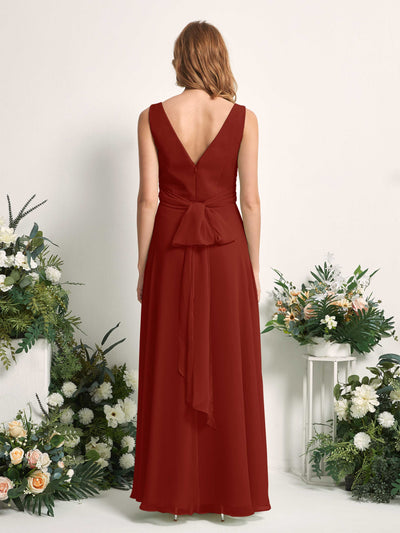 Carlyna June A-Line Rust Bridesmaid Dress Maxi Sleeveless V-Neck Dress #color_rust