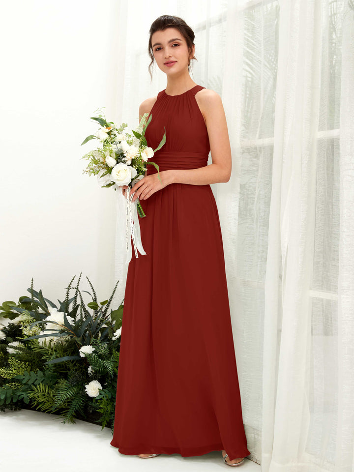 A-line Round Sleeveless Chiffon Bridesmaid Dress - Rust (81221519)