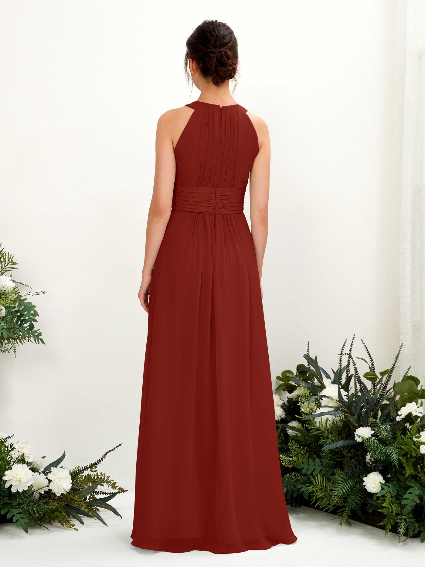 A-line Round Sleeveless Chiffon Bridesmaid Dress - Rust (81221519)#color_rust
