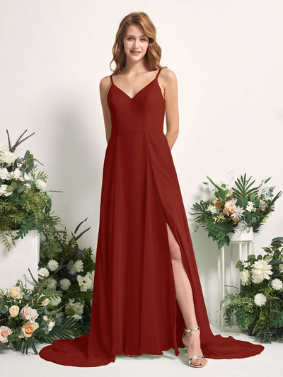 Carlyna Marcia A-Line Rust Bridesmaid Dress Maxi Sleeveless V-Neck Dress #color_rust