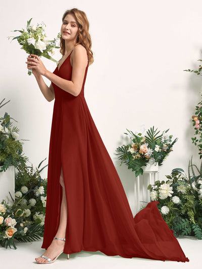 Carlyna Marcia A-Line Rust Bridesmaid Dress Maxi Sleeveless V-Neck Dress #color_rust