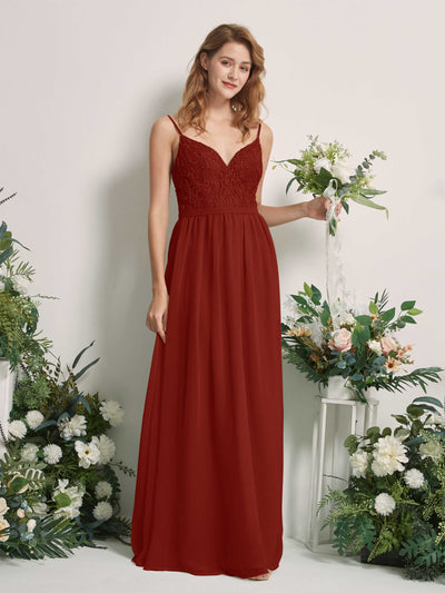 Carlyna Alexandra A-Line Rust Beaded Bridesmaid Dress Maxi Sleeveless V-Neck Dress Front View #color_rust