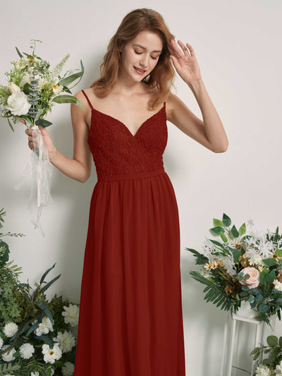Carlyna Alexandra A-Line Rust Beaded Bridesmaid Dress Maxi Sleeveless V-Neck Dress Side View 2 #color_rust