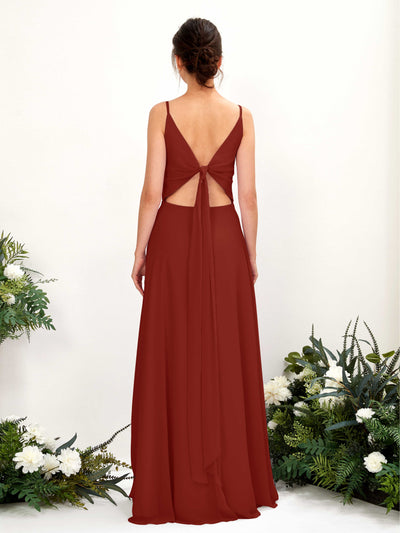 Carlyna Elsa A-Line Rust Bridesmaid Dress Maxi Sleeveless V-Neck Dress Back View #color_rust