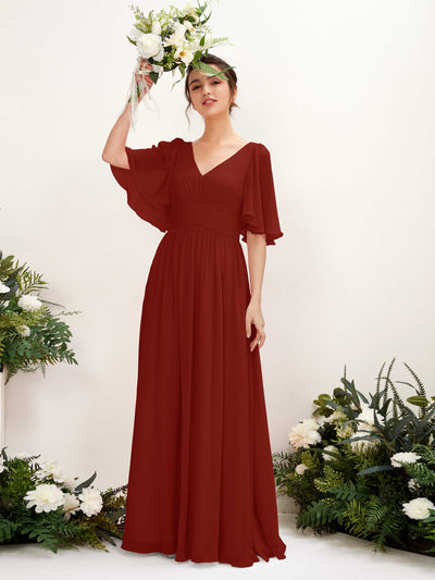 Carlyna Odette A-Line Rust Bridesmaid Dress Maxi Short Sleeve V-Neck Dress #color_rust