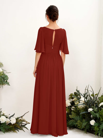 Carlyna Odette A-Line Rust Bridesmaid Dress Maxi Short Sleeve V-Neck Dress #color_rust
