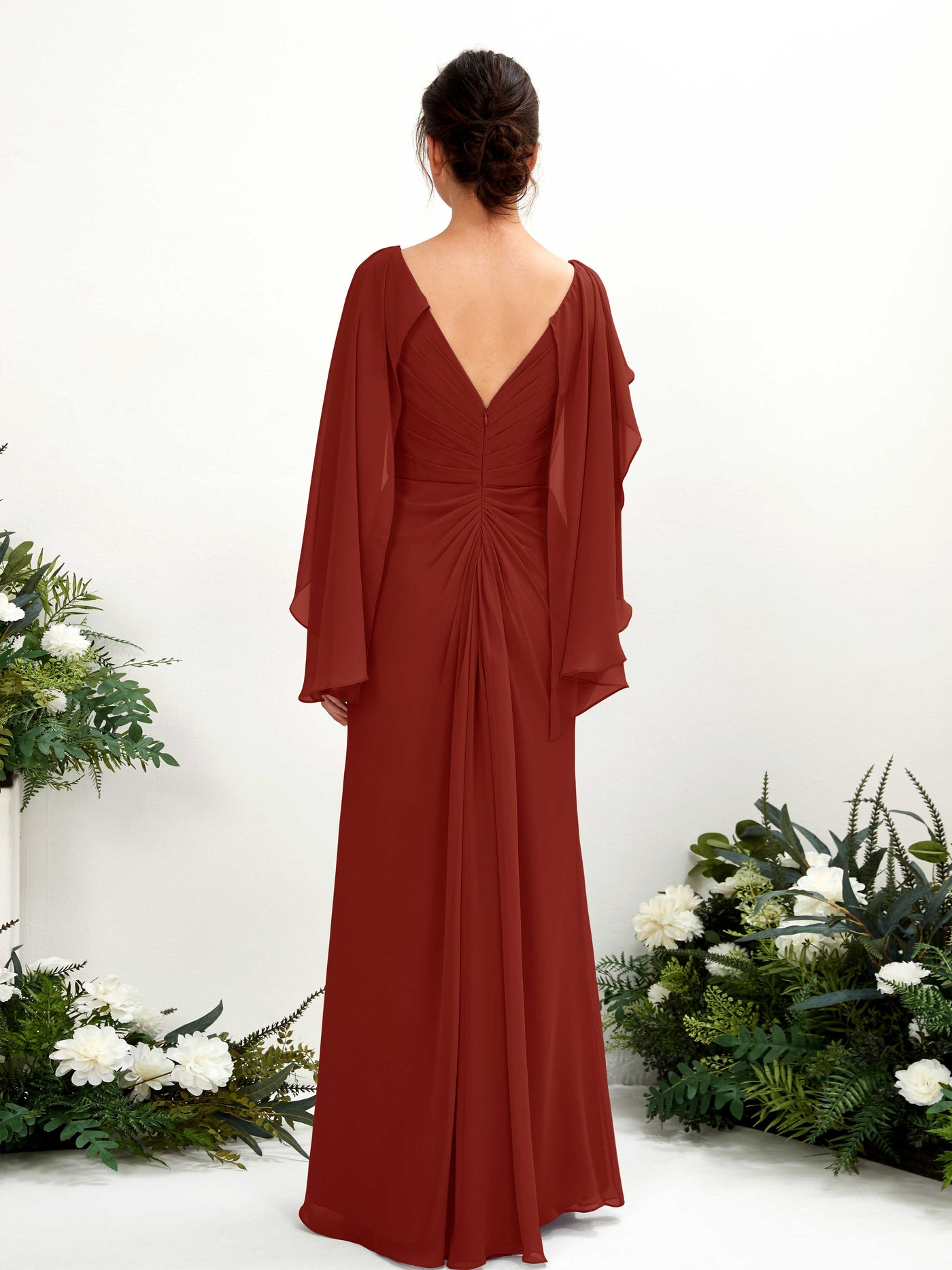 A-line V-neck Chiffon Bridesmaid Dress - Rust (80220119)#color_rust
