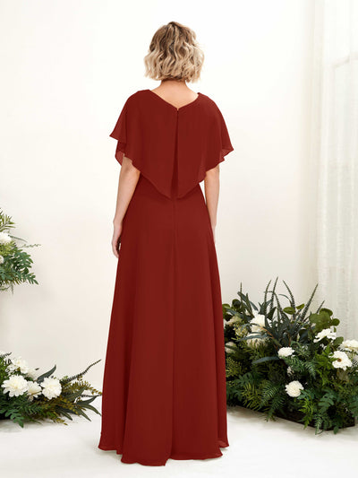 Carlyna Soleil A-Line Rust Bridesmaid Dress Maxi Short Sleeve V-Neck Dress #color_rust