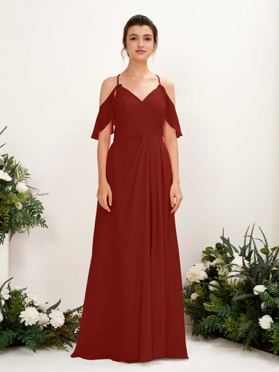 Carlyna Orlane A-Line Rust Bridesmaid Dress Maxi Sleeveless V-Neck Dress #color_rust
