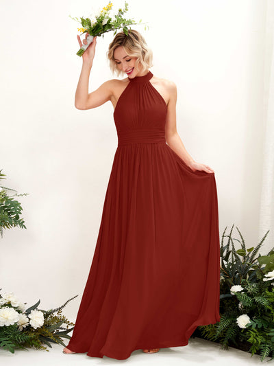 Carlyna Hilda A-Line Rust Bridesmaid Dress Maxi Sleeveless Round Neck Dress Front View #color_rust