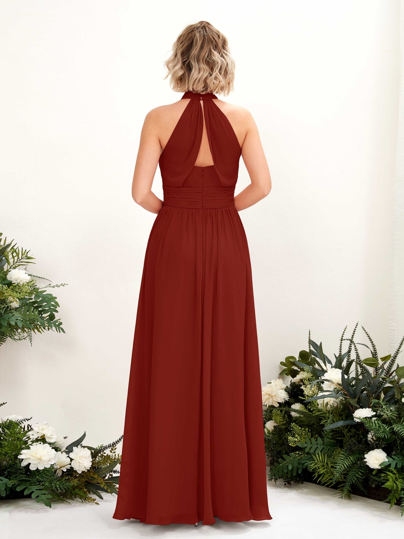 Ball Gown Halter Sleeveless Chiffon Bridesmaid Dress - Rust (81225319)#color_rust
