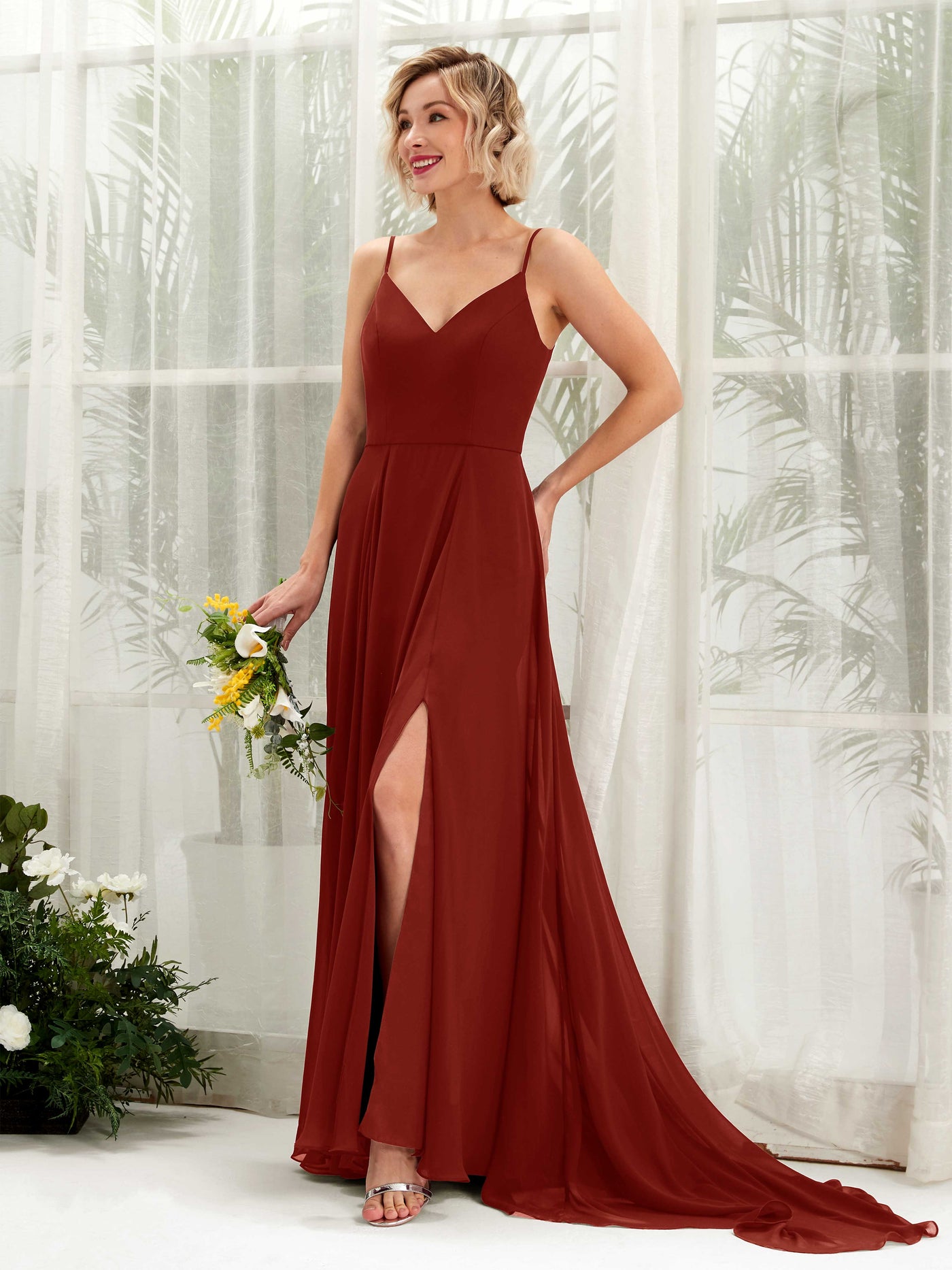 Ball Gown V-neck Sleeveless Bridesmaid Dress - Rust (81224119)#color_rust