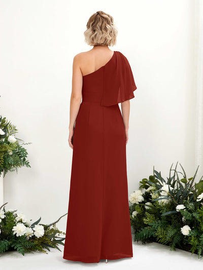 Carlyna Brook A-Line Rust Bridesmaid Dress Maxi Sleeveless One Shoulder Dress Back View #color_rust