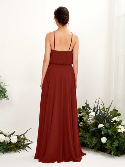 Carlyna Alva A-Line Rust Bridesmaid Dress Maxi Sleeveless Halter Dress Back View #color_rust