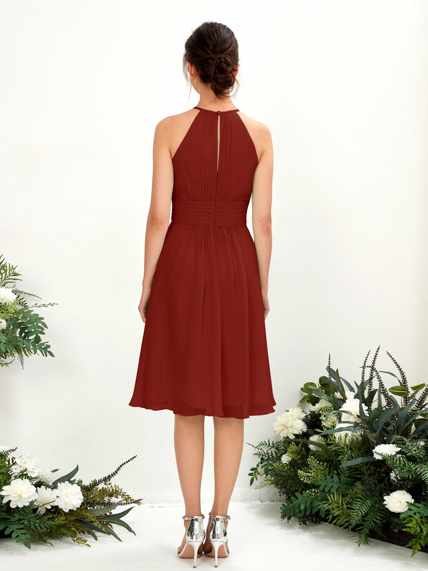 Halter Sleeveless Chiffon Bridesmaid Dress - Rust (81220119)#color_rust