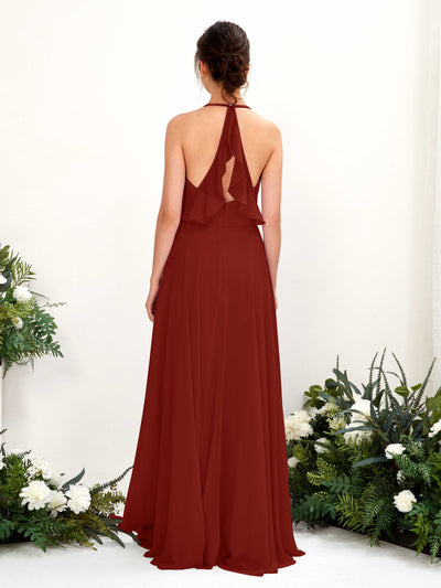 Carlyna Launo A-Line Rust Bridesmaid Dress Maxi Sleeveless V-Neck Dress #color_rust