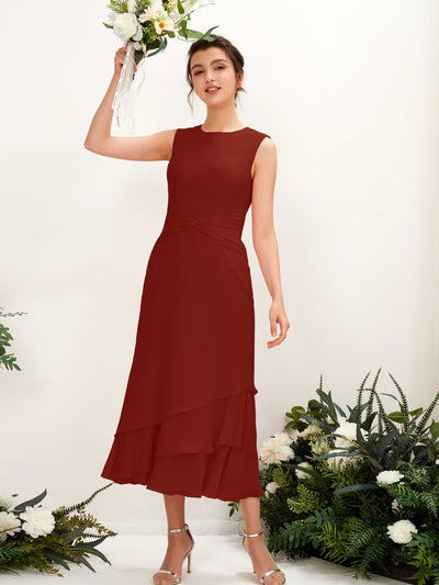 Carlyna Raina Mermaid Rust Bridesmaid Dress Midi Sleeveless Round Neck Dress #color_rust