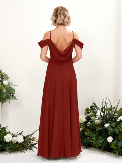 Carlyna Kauku A-Line Rust Bridesmaid Dress Maxi Sleeveless V-Neck Dress #color_rust