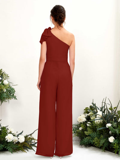 Carlyna Jasmine Jumpsuit Rust Bridesmaid Dress Maxi Sleeveless One Shoulder Dress Back View #color_rust