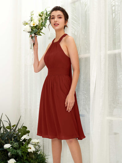 Carlyna Yvonne A-Line Rust Bridesmaid Dress Knee-Length Sleeveless Round Neck Dress #color_rust
