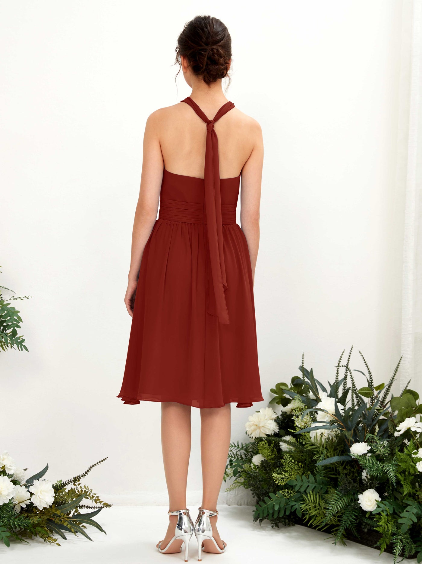 Halter Strapless Chiffon Bridesmaid Dress - Rust (81222619)#color_rust