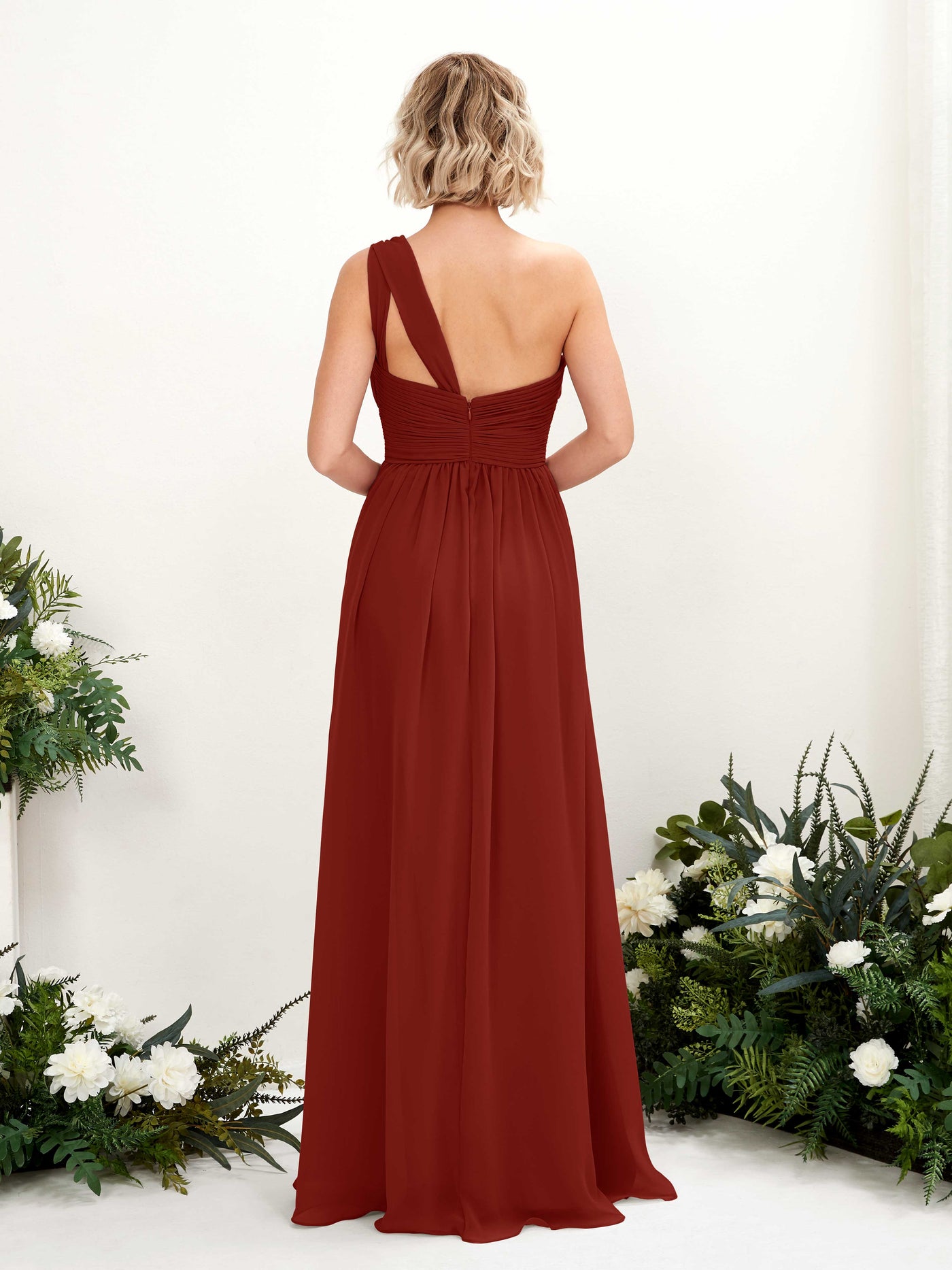 One Shoulder Sleeveless Chiffon Bridesmaid Dress - Rust (81225019)#color_rust