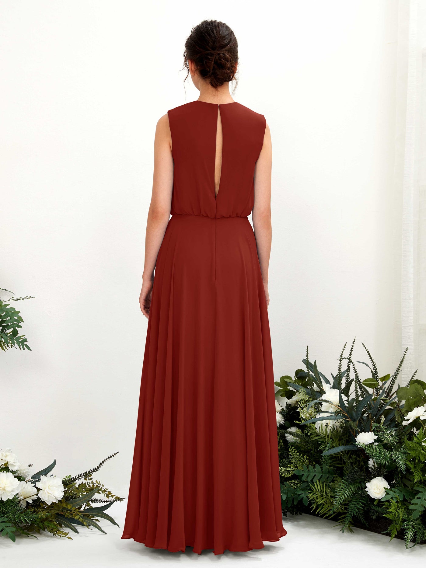 Round Sleeveless Chiffon Bridesmaid Dress - Rust (81222819)#color_rust