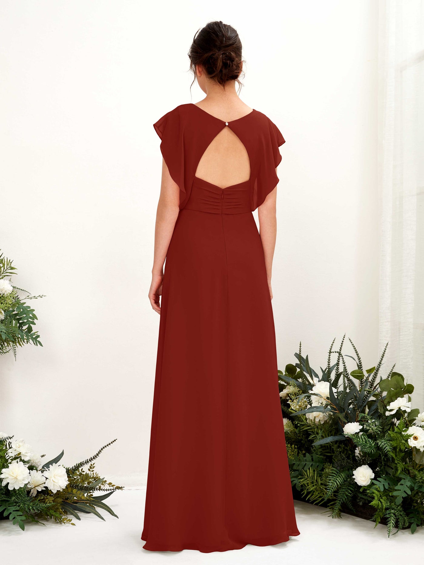 V-neck Cap Sleeves Bridesmaid Dress - Rust (81225619)#color_rust