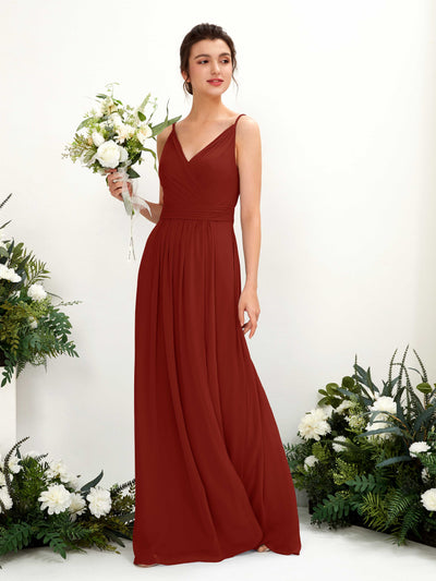 Carlyna Dira A-Line Rust Bridesmaid Dress Maxi Sleeveless V-Neck Dress Front View #color_rust