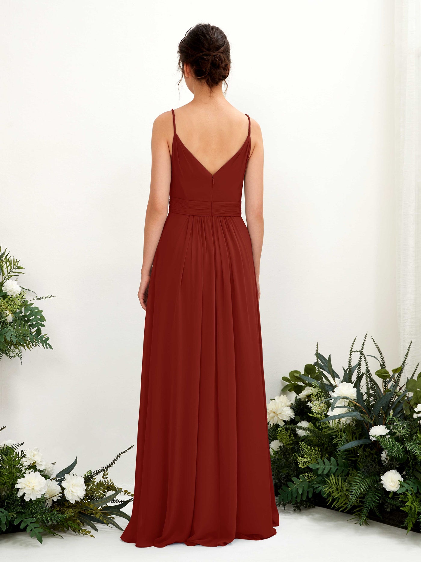 Spaghetti-straps V-neck Sleeveless Bridesmaid Dress - Rust (81223919)#color_rust