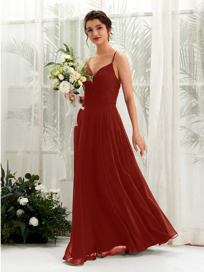 Carlyna Naura A-Line Rust Bridesmaid Dress Maxi Sleeveless V-Neck Dress #color_rust