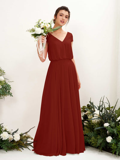 Carlyna Pauline A-Line Rust Bridesmaid Dress Maxi Cap Sleeve V-Neck Dress #color_rust