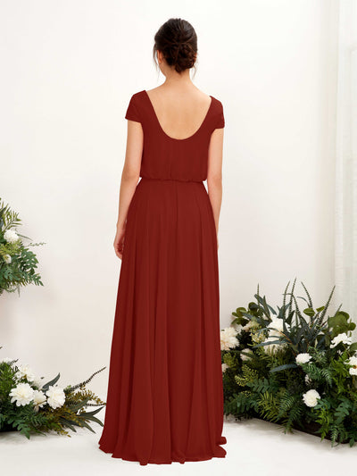 Carlyna Pauline A-Line Rust Bridesmaid Dress Maxi Cap Sleeve V-Neck Dress #color_rust