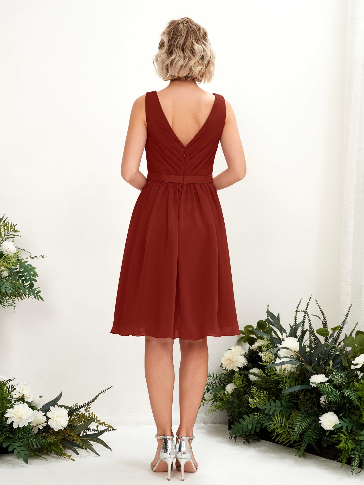 V-neck Sleeveless Chiffon Bridesmaid Dress - Rust (81224819)#color_rust