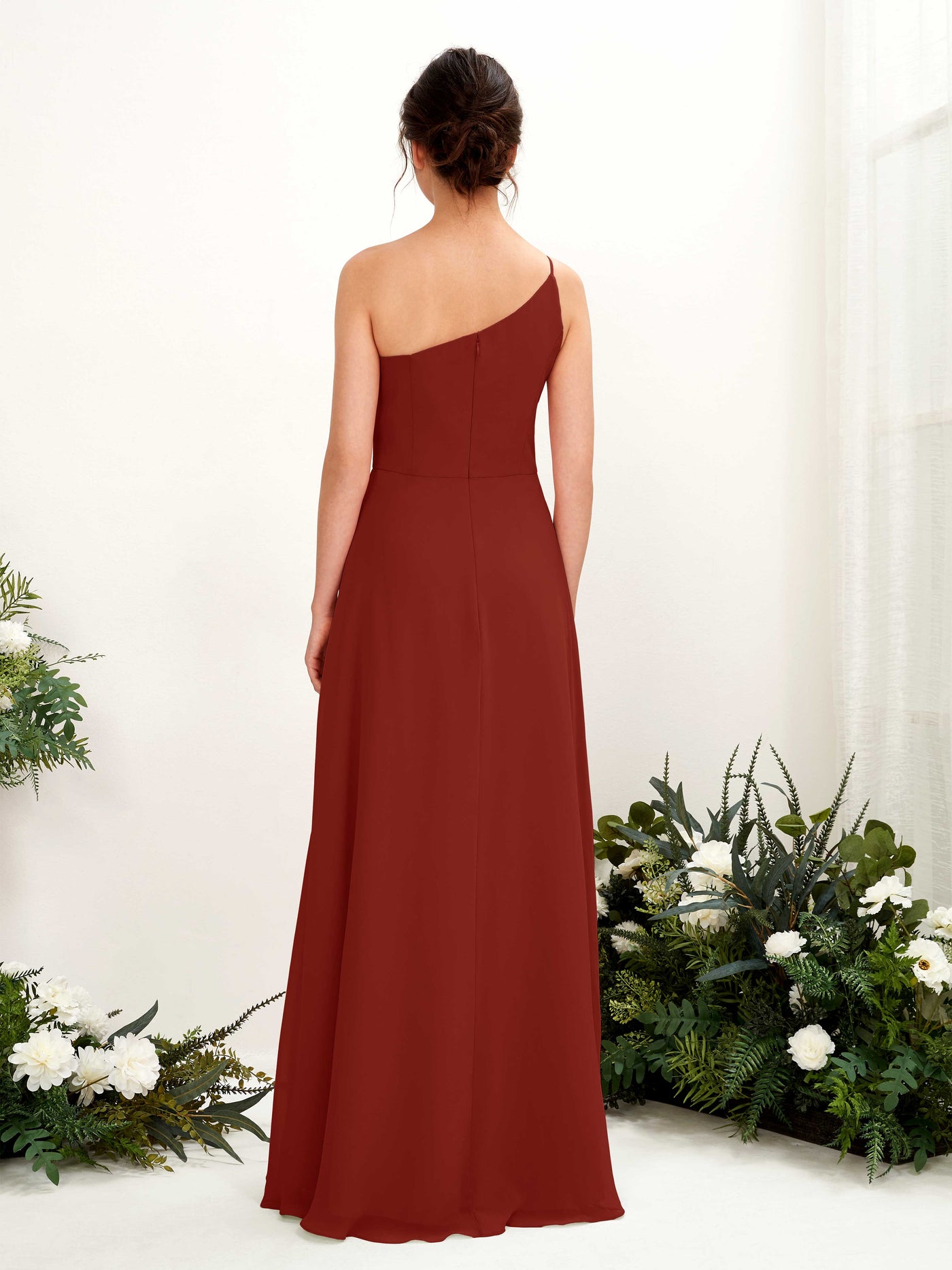 One Shoulder Sleeveless Chiffon Bridesmaid Dress - Rust (81225719)#color_rust