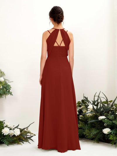Carlyna Joa A-Line Rust Bridesmaid Dress Maxi Sleeveless V-Neck Dress #color_rust