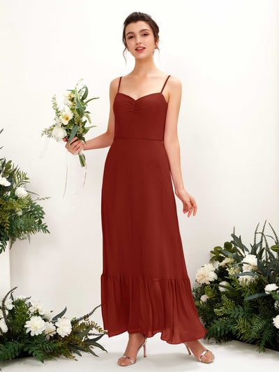 Carlyna Delia Sheath Rust Bridesmaid Dress Maxi Sleeveless Spaghetti Strap Dress Front View #color_rust