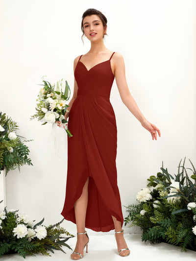 Carlyna Liliane Sheath Rust Bridesmaid Dress Midi Sleeveless V-Neck Dress #color_rust