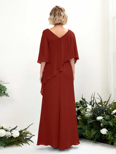 Carlyna Violaine A-Line Rust Bridesmaid Dress Maxi Three Quarter Sleeve V-Neck Dress #color_rust